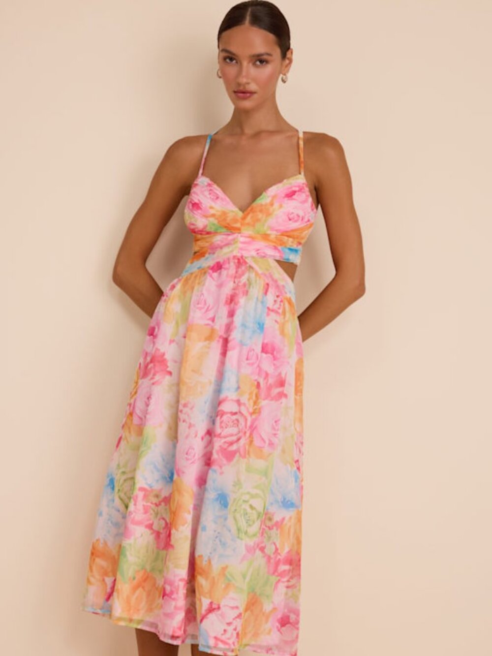 Lulus Ettalie Pink Multi Floral Lace-up Midi Dress - Size XL